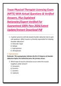 Texas Physical Therapist Licensing Exam &lpar;NPTE&rpar; With Actual Questions & Verified Answers&comma; Plus Explained Rationales&sol;Expert Verified For Guaranteed 100&percnt; Pass 2026&sol;Latest Update&sol;Instant Download Pdf