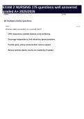 EXAM 2 NURSING 175 questions well answered graded A&plus; 2025-2026