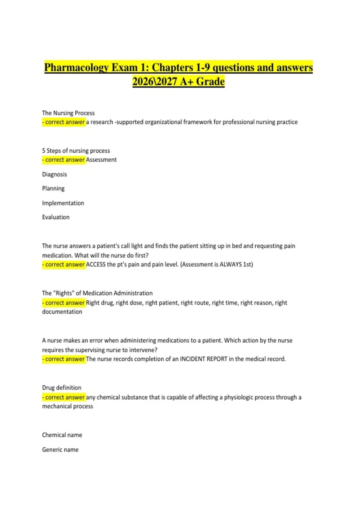 Pharmacology Exam 1 – Chapters 1–9 Questions and Answers 2026–2027 ...