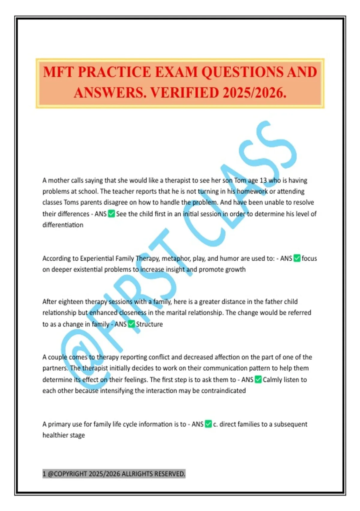 Mft Course Patch MFT PRACTICE EXAM QUESTIONS AND ANSWERS. VERIFIED 2025/2026. - MFT ...