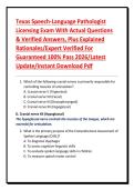 Texas Speech-Language Pathologist Licensing Exam With Actual Questions & Verified Answers&comma; Plus Explained Rationales&sol;Expert Verified For Guaranteed 100&percnt; Pass 2026&sol;Latest Update&sol;Instant Download Pdf