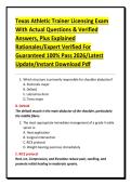 Texas Athletic Trainer Licensing Exam With Actual Questions & Verified Answers&comma; Plus Explained Rationales&sol;Expert Verified For Guaranteed 100&percnt; Pass 2026&sol;Latest Update&sol;Instant Download Pdf