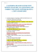 CALIFORNIA DEALER LICENSE TEST NEWEST EXAM 2026 &vert; ALL QUESTIONS AND CORRECT DETAILED ANSWERS &vert;RATED A &plus; &vert; NEW AND REVISED