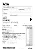2025 AQA GCSE SPANISH 8698&sol;RF PAPER 3 READING FOUNDATION TIER QUESTION PAPER &plus; MARK SCHEME