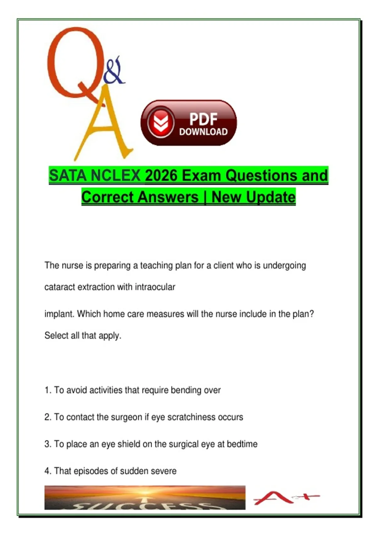 SATA NCLEX 2026 | Exam Questions and Correct Answers | High-Yield ...
