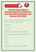 Practice Exam&comma; National Pesticide Applicator Certification Core Manual Exam Questions and Answers 100&percnt; PASS