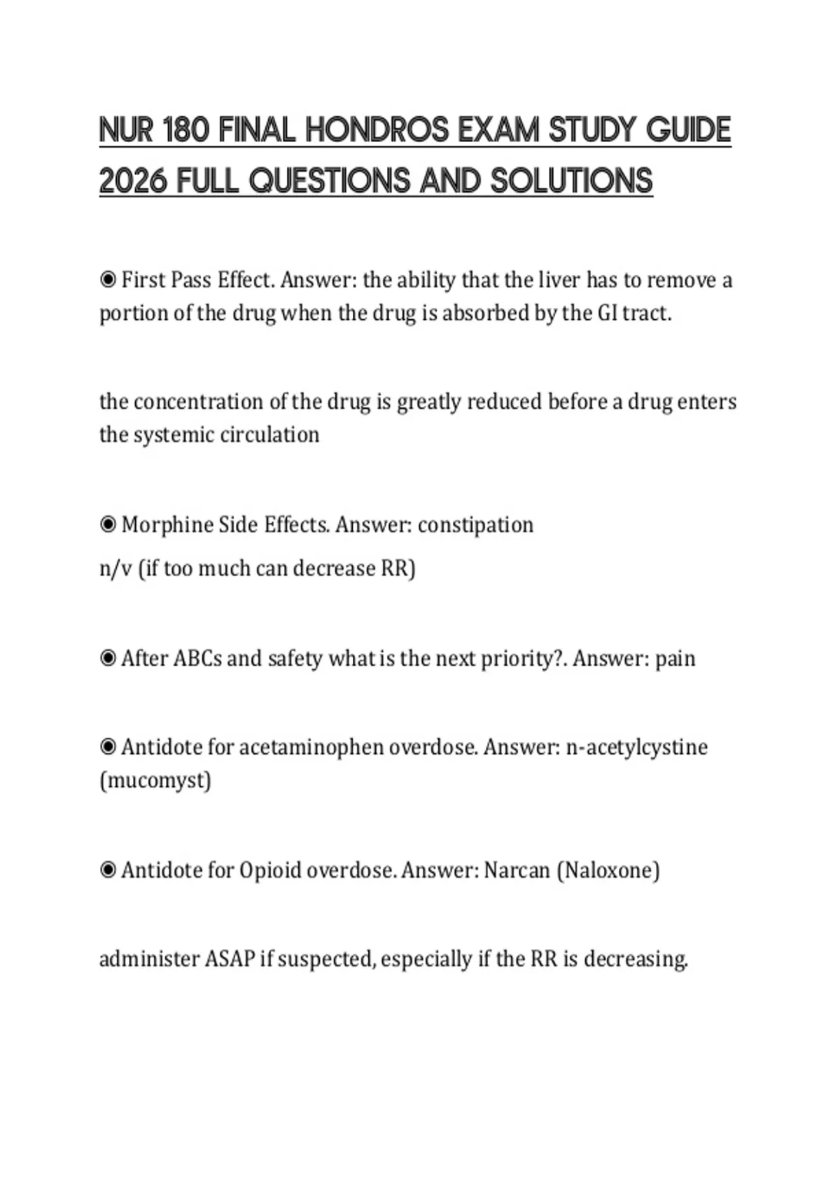 NUR 180 FINAL HONDROS EXAM STUDY GUIDE 2026 FULL QUESTIONS AND ...
