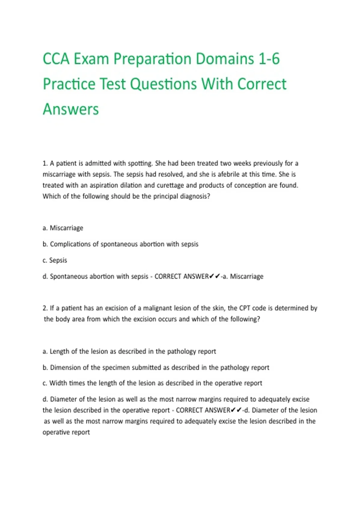 CCA Exam Preparation Domains 1-6 Practice Test Questions With Correct ...