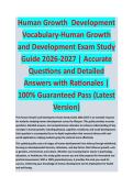 Human Growth and Development Vocabulary - HUMAN GROWTH AND DEVELOPMENT EXAM STUDY GUIDE 2026-2027 ACCURATE QUESTIONS AND CORRECT DETAILED ANSWERS WITH RATIONALES &vert;&vert; 100&percnt; GUARANTEED PASS <BRAND NEW VERSION>