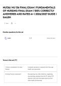 NU136&sol; NU 136 FINAL EXAM &vert; FUNDAMENTALS OF NURSING FINAL EXAM &vert; 100&percnt; CORRECTLY ANSWERED AND RATED A&plus; &vert; 2026&sol;2027 GUIDE &vert; GALEN