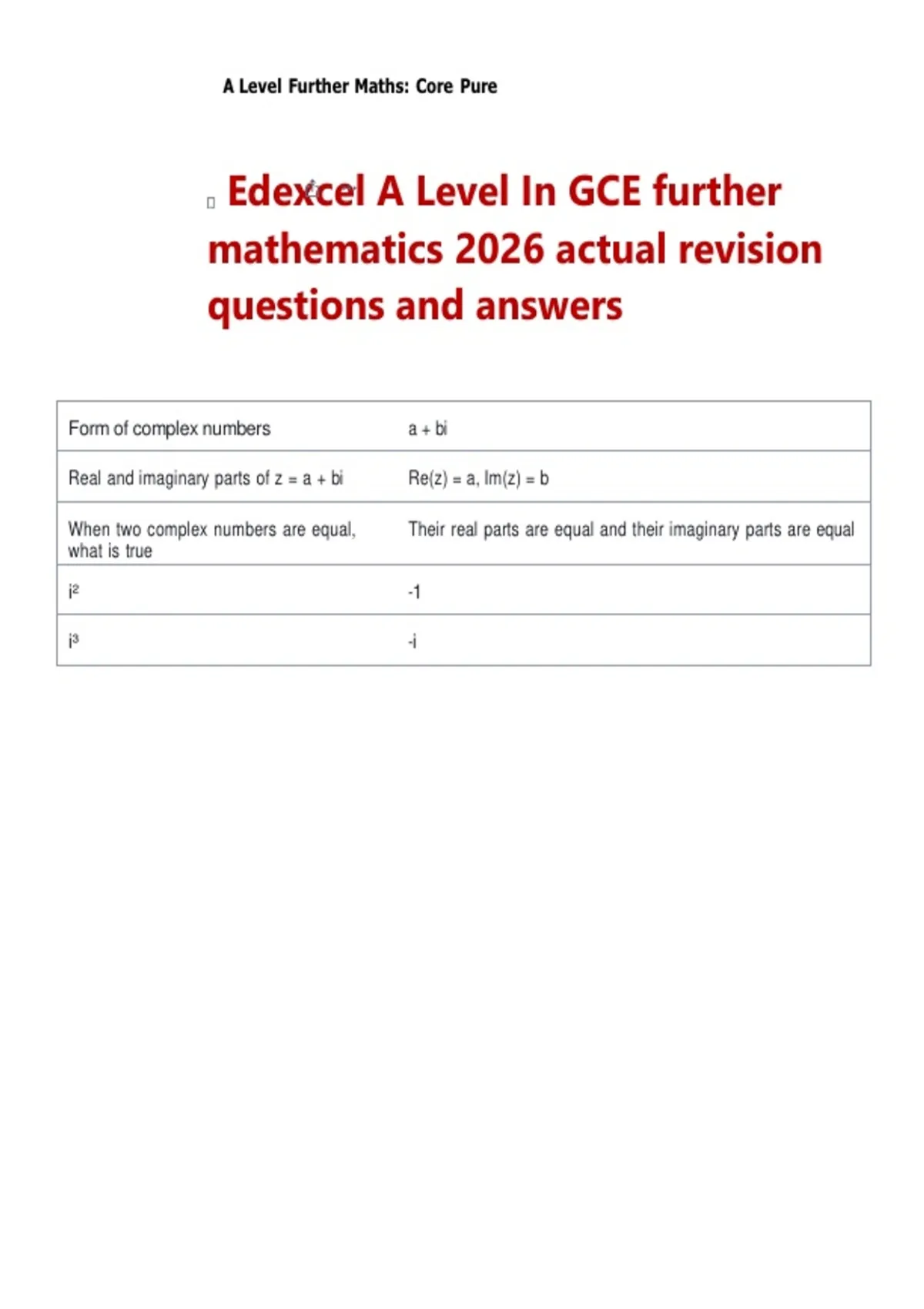 Edexcel A Level In GCE further mathematics 2026 actual revision ...