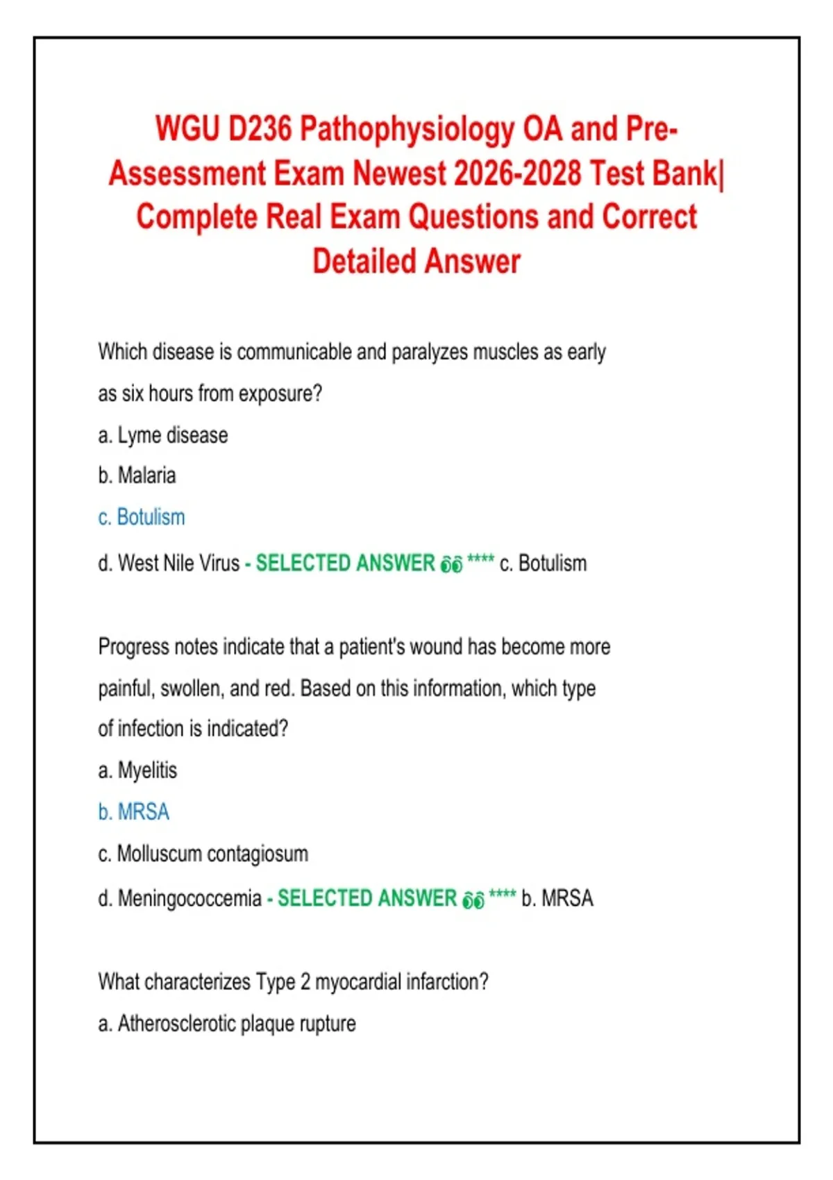WGU D236 Pathophysiology OA and Pre- Assessment Exam Newest Test Bank ...