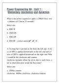 Power Engineering 4A - Unit 1 - Elementary mechanics and dynamics Exam