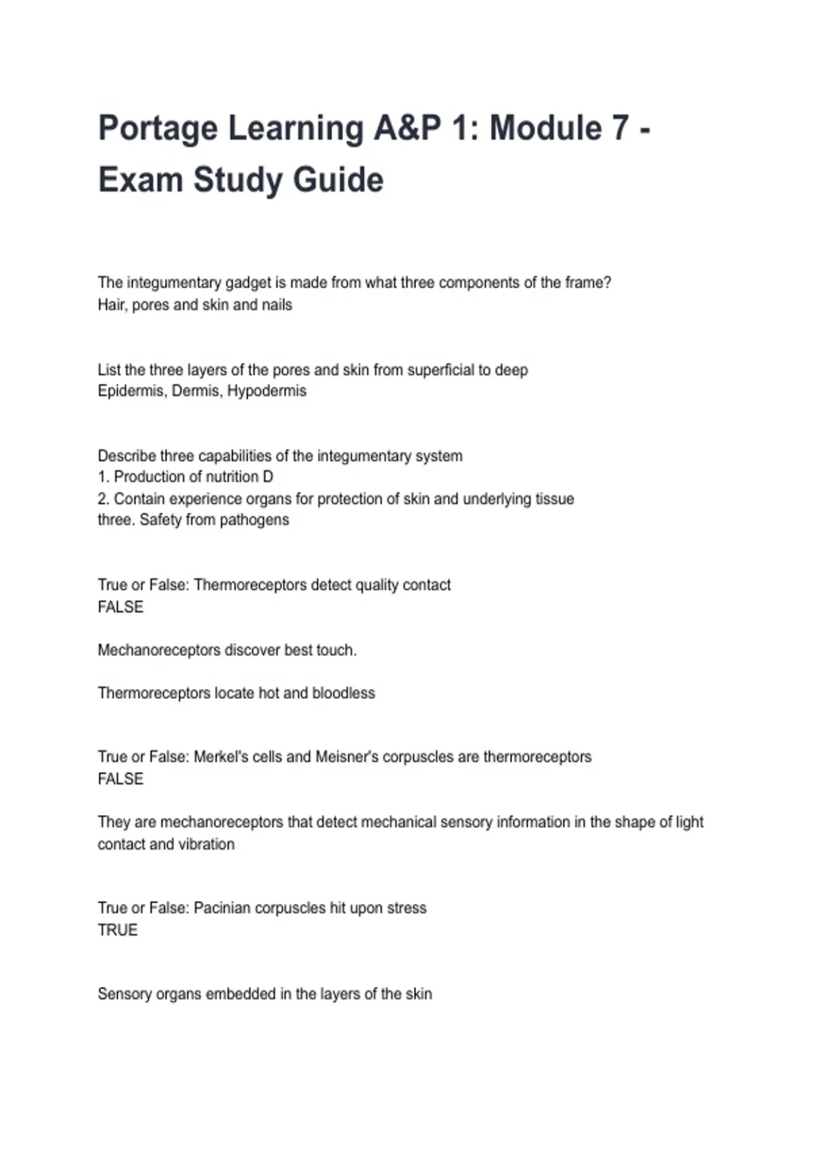 Caprock Module 7 Study Guide Portage Learning A&P 1: Module 7 - Exam Study Guide NEWEST 2026/2027 ...