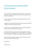 ACA Exam Practice Questions With Correct Answers