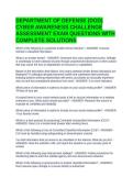 DEPARTMENT OF DEFENSE &lpar;DOD&rpar; CYBER AWARENESS CHALLENGE ASSESSMENT EXAM QUESTIONS WITH COMPLETE SOLUTIONS