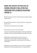 BURNS AND GROVES THE PRACTICE OF NURSING RESEARCH FINAL PAPER 2026 QUESTIONS WITH COMPLETE SOLUTIONS GRADED A&plus;