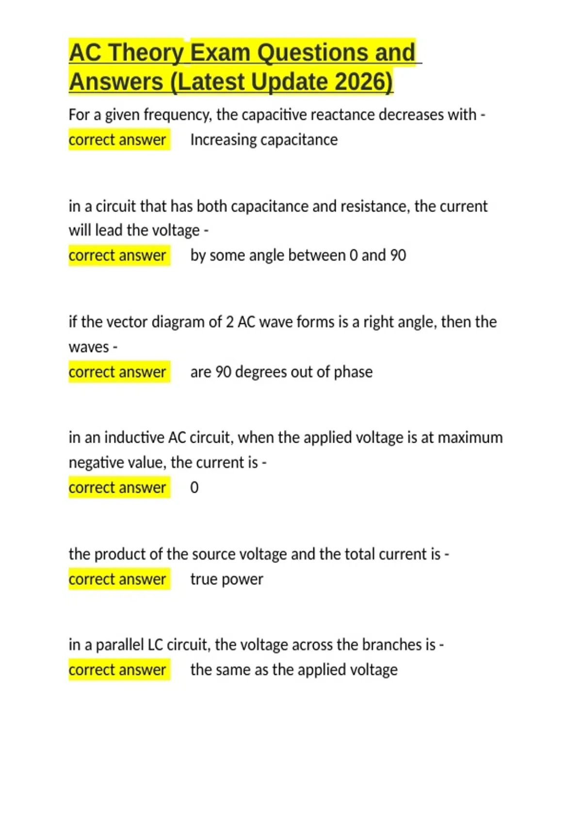 AC Theory Exam Questions and Answers (Latest Update 2026).docx - AC THEORY - Stuvia US