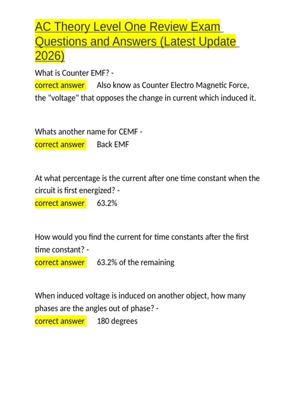 AC Theory Level One Review Exam Questions and Answers (Latest Update ...