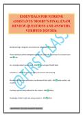 ESSENTIALS FOR NURSING ASSISTANTS&sol; MOSBY'S FINAL EXAM REVIEW QUESTIONS AND ANSWERS&period; VERIFIED 2025&sol;2026&period;