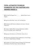 POSTAL AUTOMOTIVE TECHNICIAN EXAMINATION TEST 2026 QUESTIONS WITH ANSWERS GRADED A&plus;