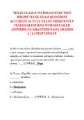 TEXAS CLASS D WATER LICENSE TEST  2026&sol;2027 BANK EXAM QUESTIONS  ACCURATE ACTUAL EXAM &sol; FREQUENTLY  TESTED QUESTIONS WITH DETAILED  ANSWERS &vert; GUARANTEED PASS &vert; GRADED  A &vert; LATEST UPDATE