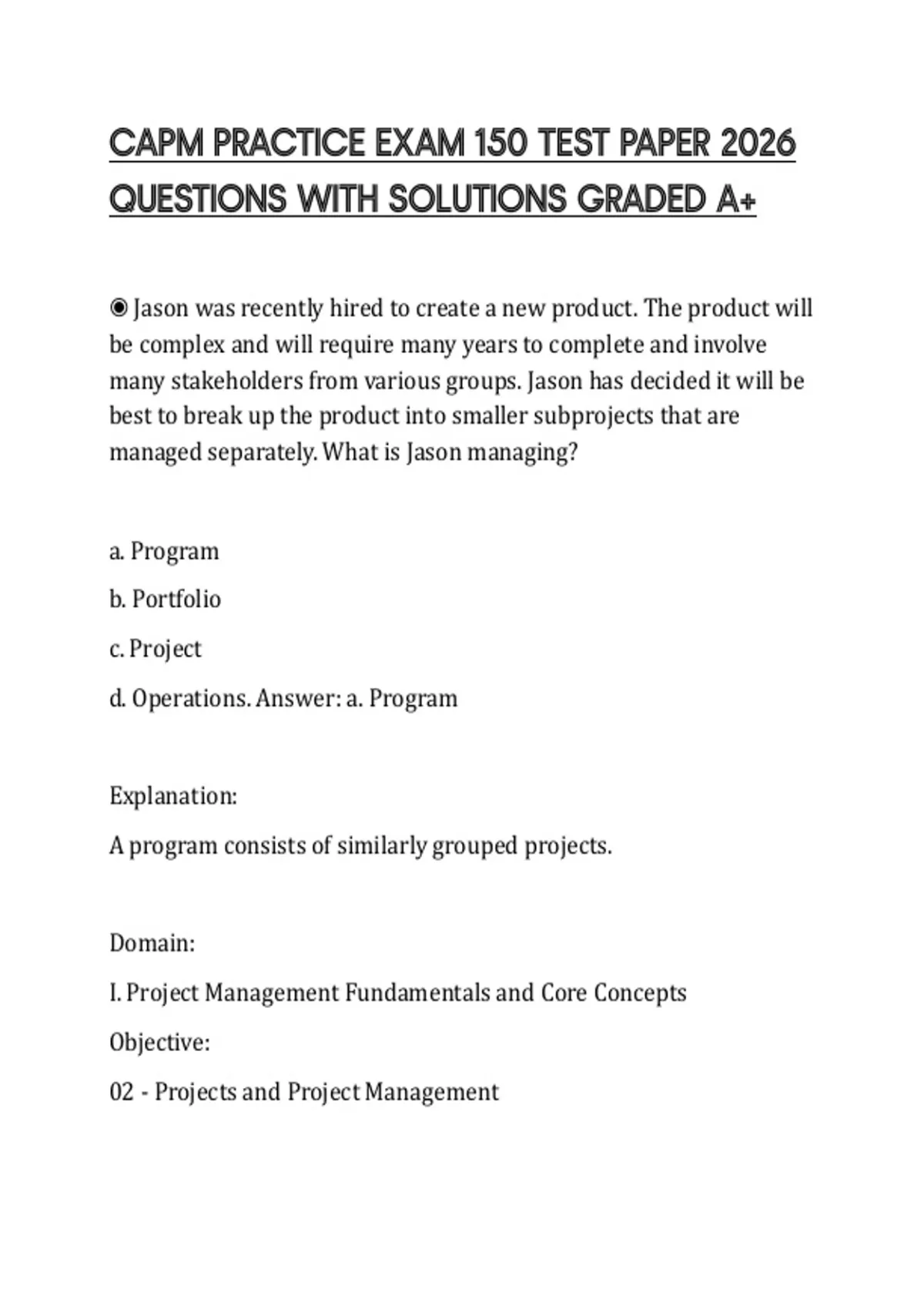 CAPM PRACTICE EXAM 150 TEST PAPER 2026 QUESTIONS WITH SOLUTIONS GRADED ...
