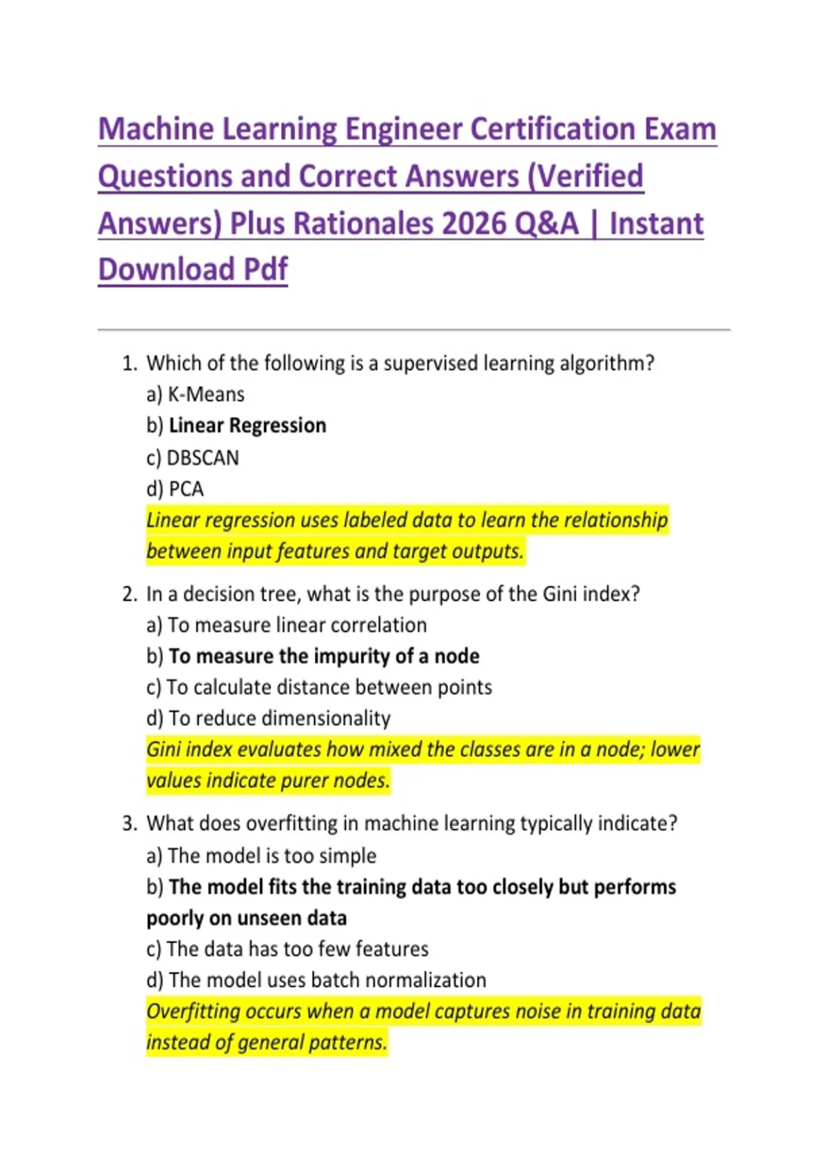 Engineer Certification Test Machine Learning Engineer Certification Exam Questions and Correct ...