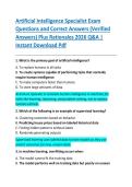Artificial Intelligence Specialist Exam  Questions and Correct Answers &lpar;Verified  Answers&rpar; Plus Rationales 2026 Q&A &vert;  Instant Download Pdf 