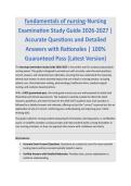 Fundamentals of Nursing - NURSING EXAM STUDY GUIDE 2026-2027 ACCURATE QUESTIONS AND CORRECT DETAILED ANSWERS WITH RATIONALES &vert;&vert; 100&percnt; GUARANTEED PASS <BRAND NEW VERSION>