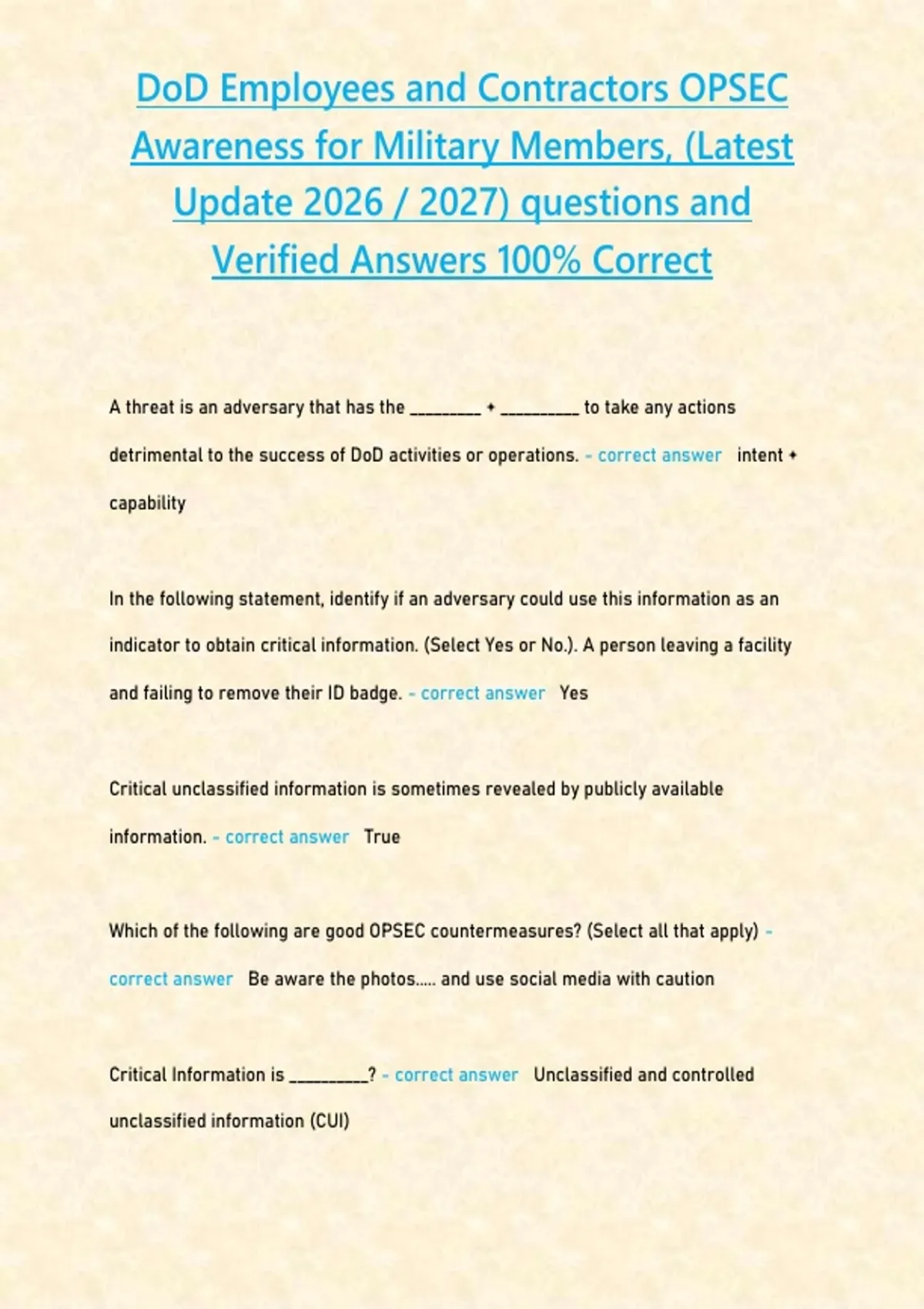 DoD Employees and Contractors OPSEC Awareness for Military Members ...