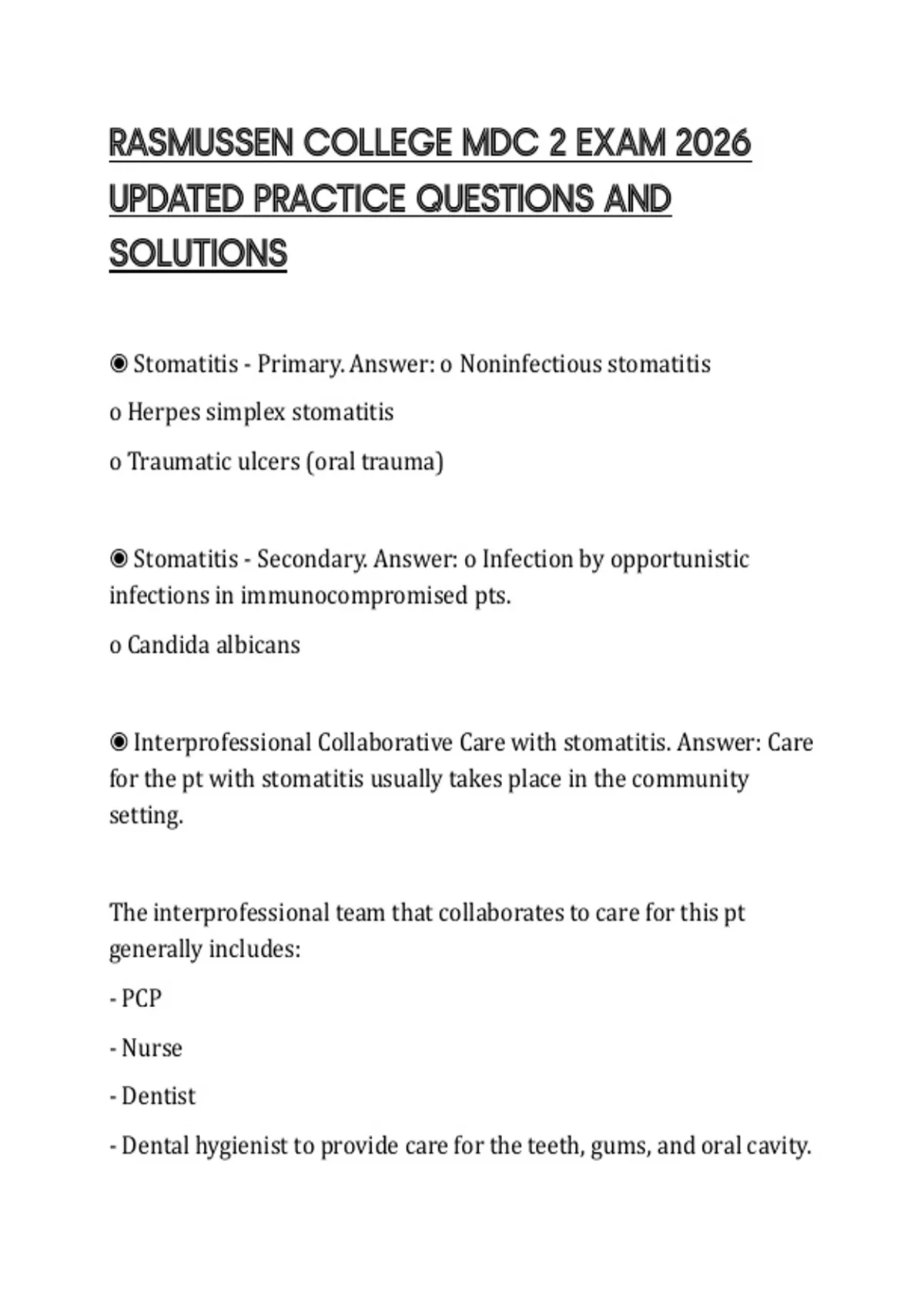 RASMUSSEN COLLEGE MDC 2 EXAM 2026 UPDATED PRACTICE QUESTIONS AND ...