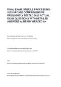 Sterile Processing Final Exam 2025 Update &vert; Comprehensive & Frequently Tested Questions