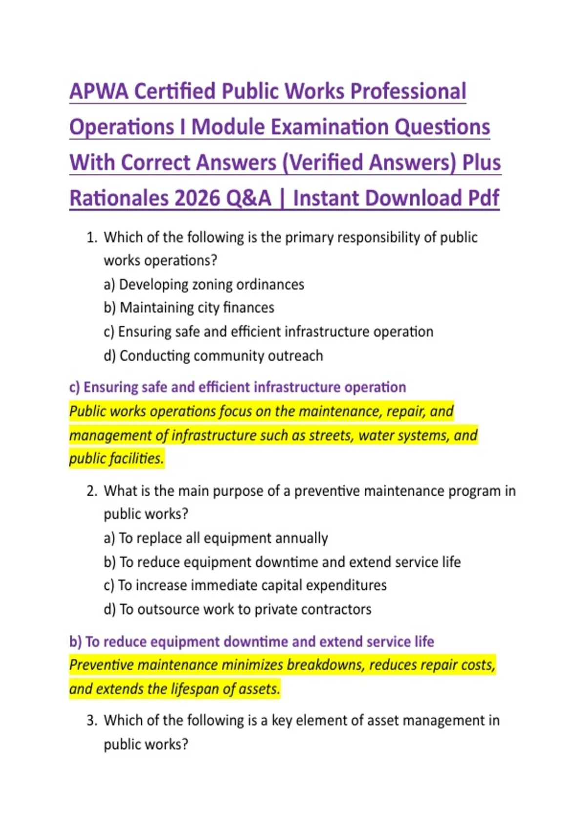 APWA Certified Public Works Professional Operations I Module ...