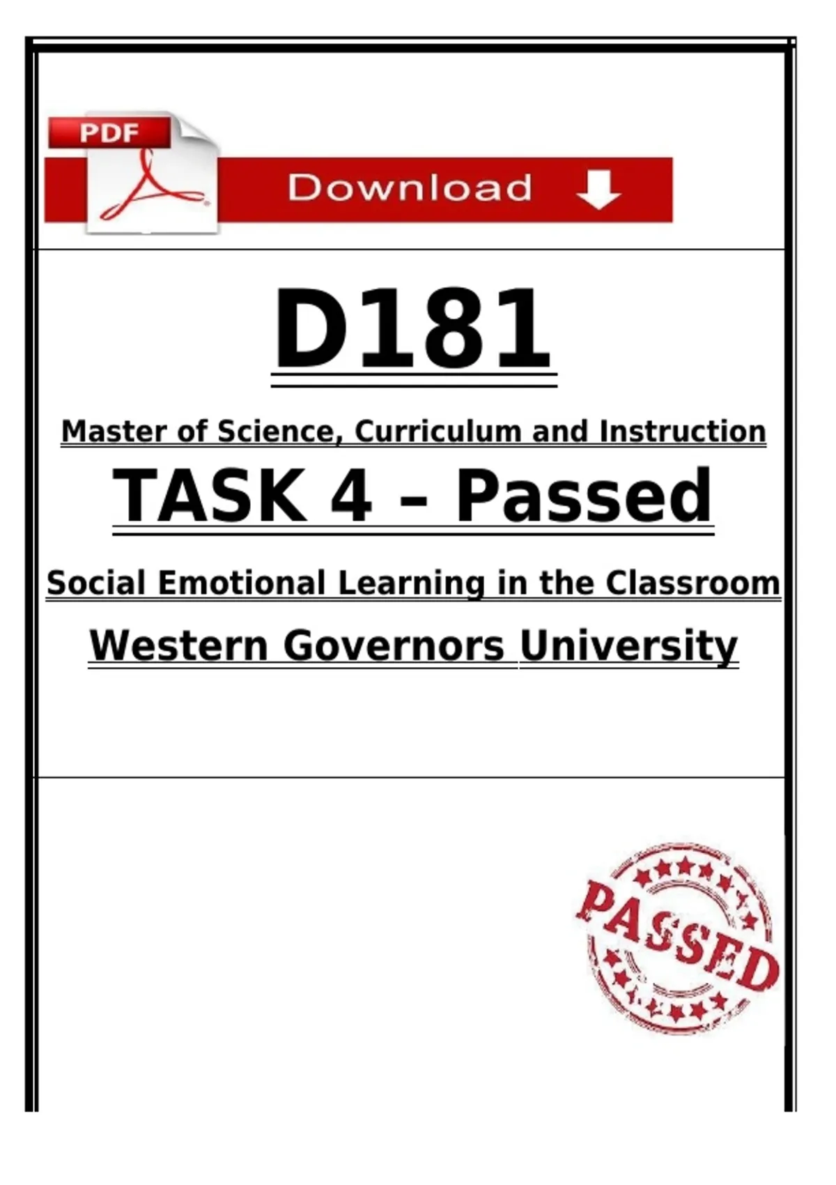 D181 Task 4 Passed (2026) – Social Emotional Learning | WGU Curriculum ...