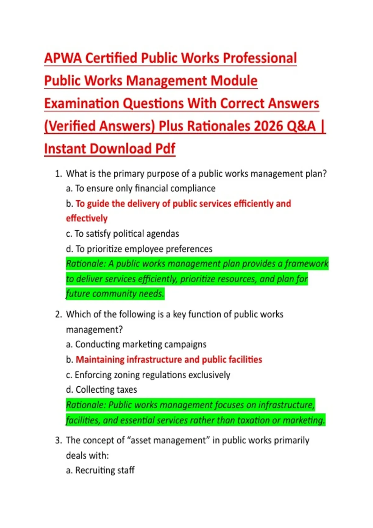 APWA Certified Public Works Professional Public Works Management Module ...