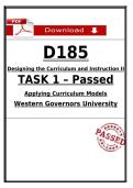 WGU D185 Task 1 Passed First Attempt &vert; Curriculum & Instruction II &lpar;2026&rpar;
