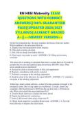 RN HESI Maternity EXAM QUESTIONS WITH CORRECT ANSWERS&vert;&vert;100&percnt; GUARANTEED PASS&vert;&vert;UPDATED 2026&sol;2027 SYLLABUS&vert;&vert;ALREADY GRADED A&plus;&vert;&vert;<<NEWEST VERSION>>