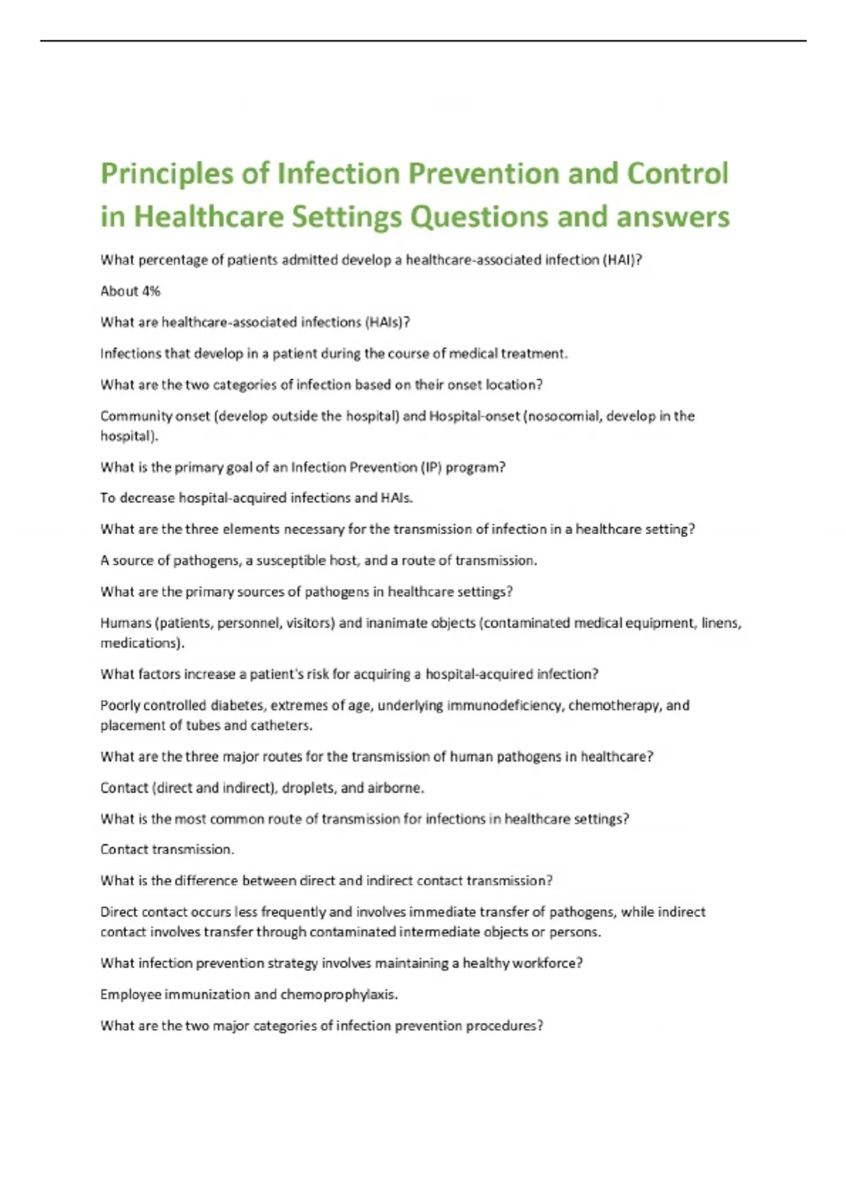 Principles of Infection Prevention and Control in Healthcare Settings ...