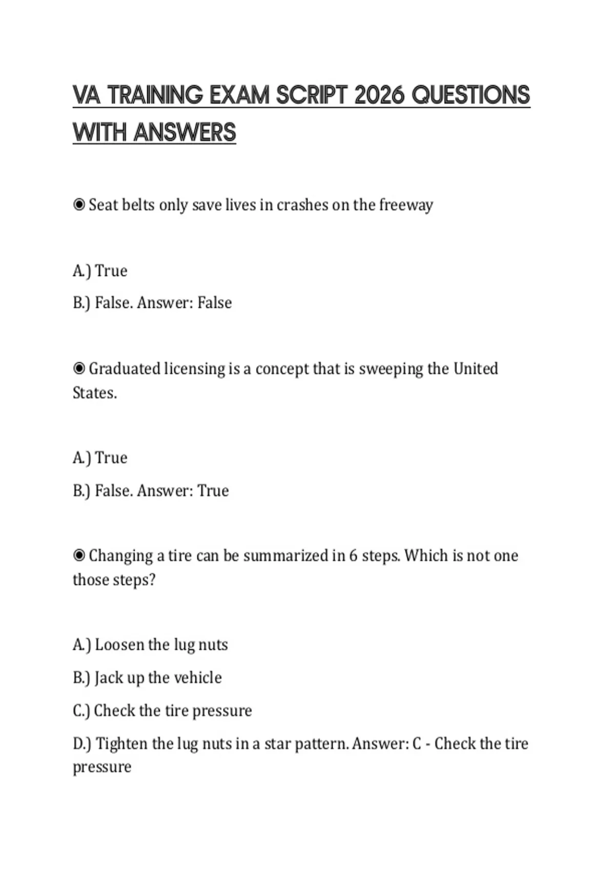 VA TRAINING EXAM SCRIPT 2026 QUESTIONS WITH ANSWERS - VA - Stuvia US