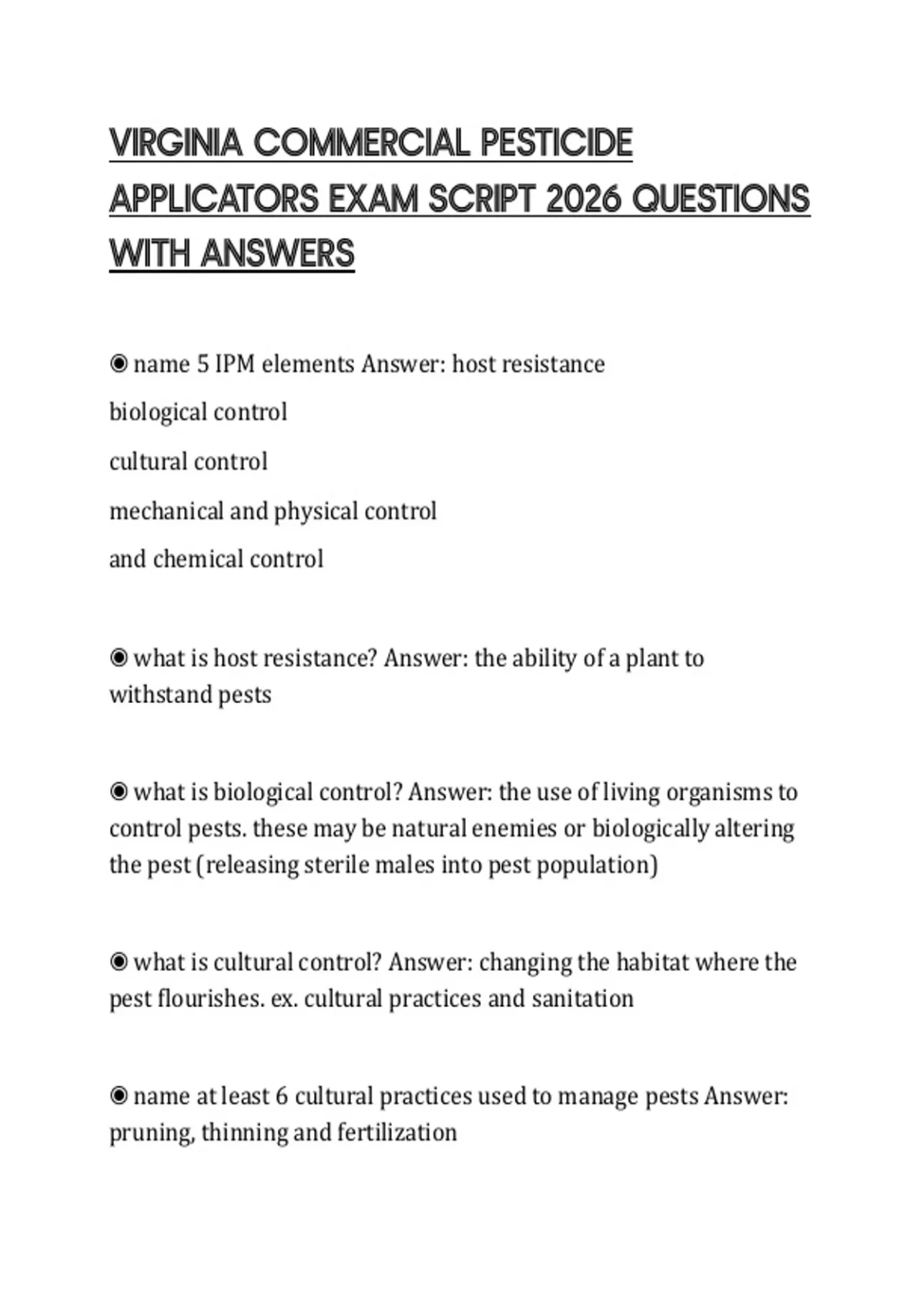 VIRGINIA COMMERCIAL PESTICIDE APPLICATORS EXAM SCRIPT 2026 QUESTIONS ...