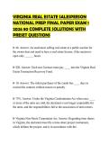 VIRGINIA REAL ESTATE SALESPERSON NATIONAL PREP FINAL PAPER EXAM 1 2026 80 COMPLETE SOLUTIONS WITH PRESET QUESTIONS