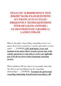 TEXAS LPC JURISPRUDENCE TEST  2026&sol;2027 BANK EXAM QUESTIONS  ACCURATE ACTUAL EXAM &sol;  FREQUENTLY TESTED QUESTIONS  WITH DETAILED ANSWERS &vert;  GUARANTEED PASS &vert; GRADED A &vert;  LATEST UPDATE