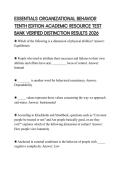ESSENTIALS ORGANIZATIONAL BEHAVIOR TENTH EDITION ACADEMIC RESOURCE TEST BANK VERIFIED DISTINCTION RESULTS 2026