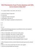 MCAT Biochemistry Exam Practice 2026&sol;2027 &ndash; Practice Questions with 100&percnt; Correct Answers