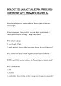 BIOLOGY 123 LAB ACTUAL EXAM PAPER 2026 QUESTIONS WITH ANSWERS GRADED A&plus;