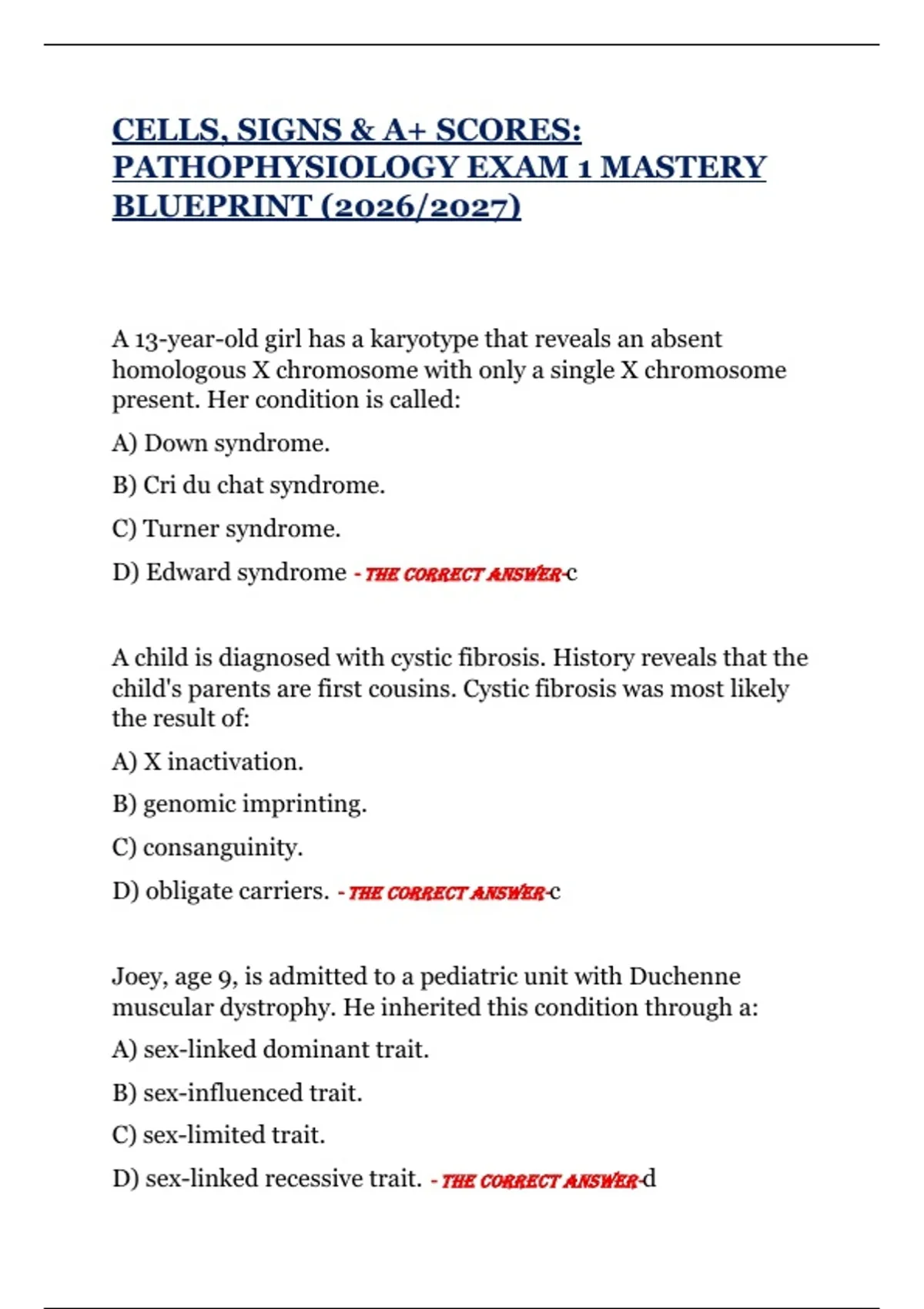 CELLS, SIGNS & A+ SCORES: PATHOPHYSIOLOGY EXAM 1 MASTERY BLUEPRINT ...