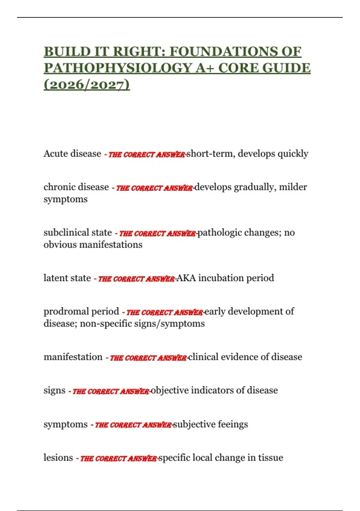 BUILD IT RIGHT: FOUNDATIONS OF PATHOPHYSIOLOGY A+ CORE GUIDE (2026/2027 ...