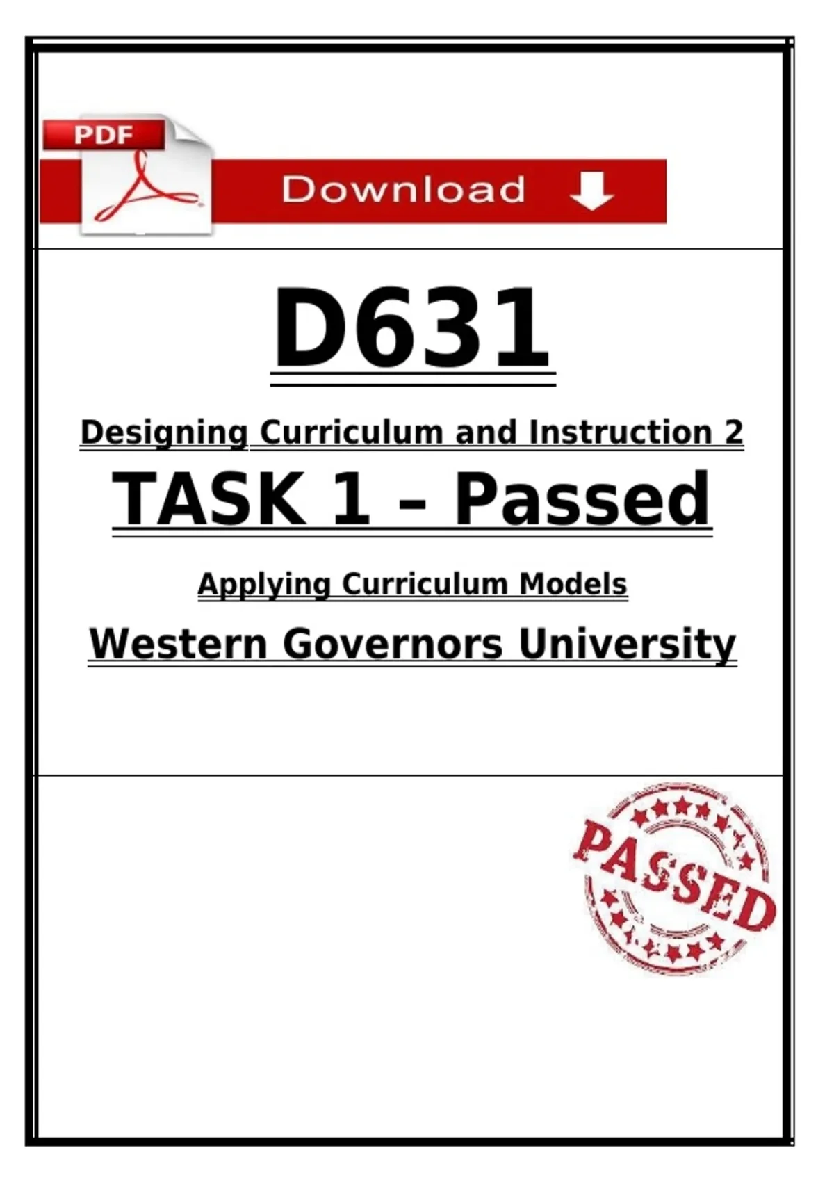 D631 Task 1 Passed (2026) | WGU Applying Curriculum Models PDF - WGU ...