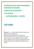 Leadership Roles & Management Functions in Nursing 11th Edition Test Bank &vert; Huston Nursing Leadership MCQs 2026